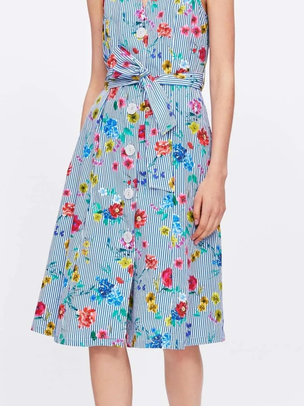 Zara floral blue striped halter neck dress - Size M